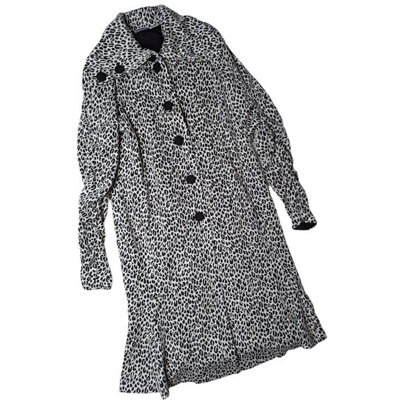 Vtg Y2K Newport News Beige Black Leopard Print Mob Wife Duster Cardigan Jacket L - Picture 1 of 5